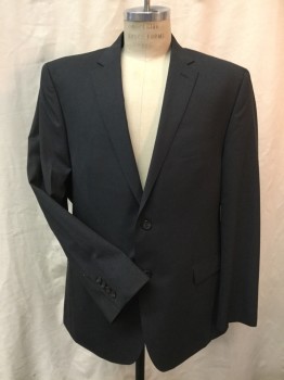 Mens, Sportcoat/Blazer, LAUREN, Charcoal Gray, Wool, Lycra, Heathered, 48R, 2 Button Single Breasted, 3 Pockets, 2 Slits at Back