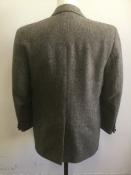 Mens, Sportcoat/Blazer, MEMBERS ONLY, Brown, Tan Brown, Taupe, Wool, Tweed, Herringbone, 40R, Single Breasted, 2 Buttons,  3 Pockets, Center Back Vent,