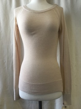 Womens, Pullover Sweater, BEBE, Beige, Acrylic, Nylon, Solid, XS, Round Neck,  Ribbed Trim