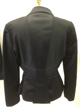 GUCCI, Black, Wool, Spandex, Solid, Peaked Lapel, 2 Button Front, Tuck Pleat Detail,(looks Like Whiskers)