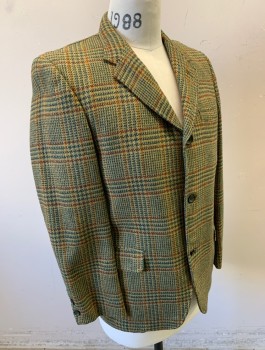 Mens, Blazer/Sport Co, DREILING'S MENSWEAR, Olive Green, Red Burgundy, Forest Green, Caramel Brown, Wool, Glen Plaid, 38S, Single Breasted, 3 Buttons,  Notched Lapel, 3 Pockets, Sage Green Partial Lining,