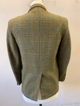 DREILING'S MENSWEAR, Olive Green, Red Burgundy, Forest Green, Caramel Brown, Wool, Glen Plaid, Single Breasted, 3 Buttons,  Notched Lapel, 3 Pockets, Sage Green Partial Lining,