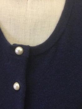 MARC JACOBS, Navy Blue, Pearl White, Wool, Nylon, Solid, Slightly Pilled Texture Knit, 3/4 Sleeves, 9 Pearl Buttons at Front, Round Neck, Form Fitting, **Has Been Altered: Taken in at Sides