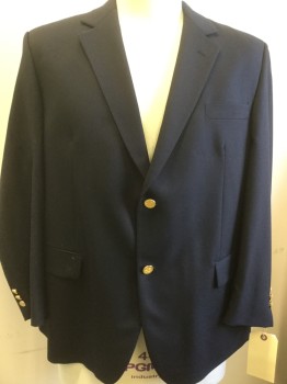 BOTANY 500, Navy Blue, Wool, Solid, 2 Buttons,  Notched Lapel, 3 Pockets,