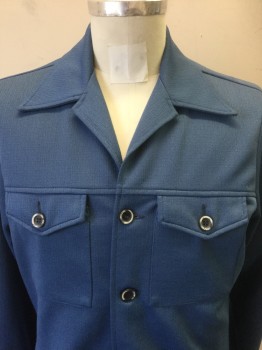 Mens, Jacket, N/L, French Blue, Polyester, Solid, 40R, Textured Polyester, Leisure Jacket, 4 Buttons, Collar Attached, 2 Button Flap Pockets, Yoke Seam Across Upper Chest,