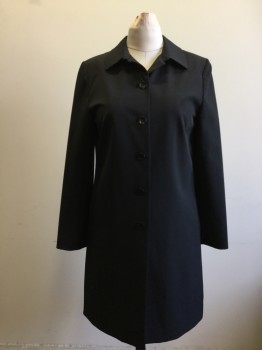 Womens, Coat, Trenchcoat, ANN TAYLOR, Black, Polyester, Spandex, Solid, S, Button Front, Collar Attached, Long Sleeves, 2 Hidden Side Pockets