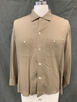 N/L, Lt Brown, Polyester, Cotton, Solid, Button Front, Collar Attached, Long Sleeves, Button Cuff, 2 Pockets,