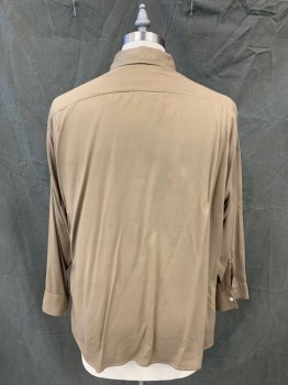Mens, Shirt, N/L, Lt Brown, Polyester, Cotton, Solid, 30, 16.5, Button Front, Collar Attached, Long Sleeves, Button Cuff, 2 Pockets,