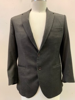 Mens, 1960s Vintage, Suit, Jacket, NL, Dk Olive Grn, Black, Wool, 2 Color Weave, 42, Notched Lapel, Single Breasted, Button Front, 3 Pockets