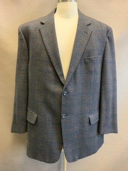 Mens, Sportcoat/Blazer, PRONTO UOMO, Dk Gray, Brown, Wool, Plaid, 50L, Notched Lapel, Single Breasted, Button Front, 2 Buttons, 3 Pockets