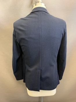 Mens, Sportcoat/Blazer, THEORY, Black, Beige, Polyamide, Viscose, Plaid-  Windowpane, 44R, Notched Lapel, Single Breasted, 2 Buttons, 3 Pockets, Double Back Vent