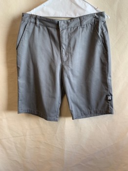 Mens, Shorts, RVKA, Gray, Poly/Cotton, 32, Slant Pockets, Zip Front, Flat Front, 2 Welt Pockets