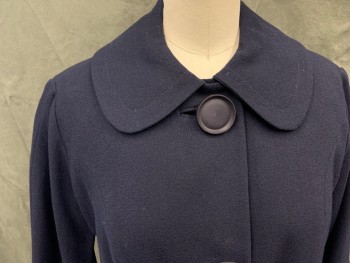 Womens, 1950s Vintage, Suit, Jacket, N/L, Navy Blue, Wool, Solid, B 32, Crepe Wool, 3 Large Navy Plastic Buttons, Rounded Collar Attached, 3/4 Sleeve, Scallopped Hem