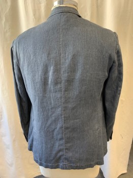Mens, Sportcoat/Blazer, TALLIA, Dk Gray, White, Linen, 2 Color Weave, 44, Notched Lapel, Single Breasted, Button Front, 2 Buttons, 3 Pockets, 4 Buttons on Each Cuff