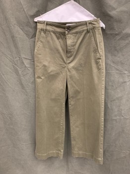 Womens, Pants, FRAME, Olive Green, Cotton, Spandex, Solid, 27, Zip Fly, Wide Leg, 4 Pockets, Belt Loops