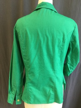 Womens, Blouse, ORIGINAL MODEL BEKO, Green, Cotton, Polyester, Solid, 12, B:38, Collar Attached, Button Front, 2 Pockets with Flap, Yoke Front, Long Sleeves, Curved Hem