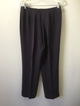 Womens, 1980s Vintage, Suit, Pants, TAHARI, Aubergine Purple, Silk, Solid, W 26, Flat Front, No Waistband, Side Zip, Darts