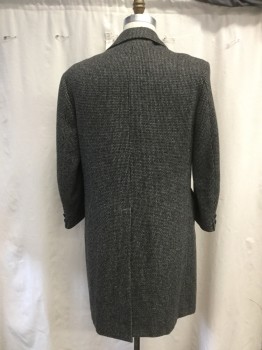 Mens, Coat, DARBY FASHIONS, Cream, Black, Wool, Basket Weave, Tweed, 42, Button Front, Collar Attached, Notched Lapel, 2 Flap Pockets, Long Sleeves (1970's - 1980's)