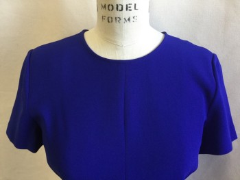 THEORY, Royal Blue, Acetate, Polyester, Solid, Round Neck, Vertical Panel Flair Bottom, Zip Back