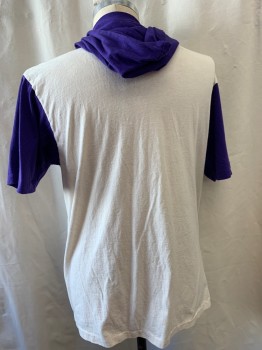 L.A. SPORTSWEAR, Ivory White, Purple, Cotton, Color Blocking, Pullover, Short Sleeves, Hooded
*Red Marker Stains