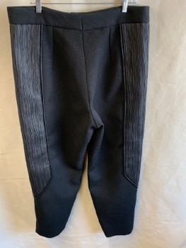 Mens, Sci-Fi/Fantasy Pants, MTO, Black, Synthetic, Poly Vinyl Cloride, Solid, Basket Weave, 38/28, Zip Front, Textured Fabric, Vertical Striped PVC Wrapped From Front To Back Sides Of Legs with Piping Along Edges