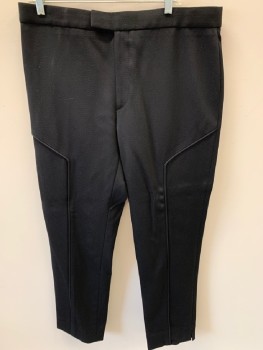 Mens, Sci-Fi/Fantasy Pants, N/L, Black, Polyester, Text, 32, 38, F.F, With Piping Detail , Tab Waist , Slit Sides On Both Hems.
