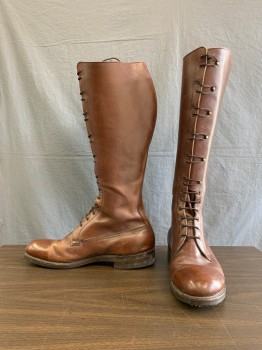 Mens, Boots, DEHNER'S, Brown, Leather, Solid, 10.5, Classic Traditional Knee high  Riding Boot with Hole and Hook Laceup