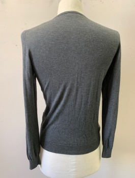 Womens, Pullover, FRADI, Heather Gray, Silk, Cashmere, S, Crew Neck, Ribbed Knit Neck/Waistband/Cuff