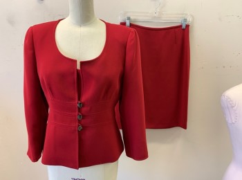 TAHARI, Red, Polyester, Solid, 3 Button CF, Stylized Waist, & CB.