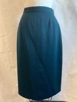 Womens, Skirt, NORMAN TODD, Dk Green, Wool, Solid, W26, Straight, 2 Stitched Closed Hip Pocket, Button Close CB Slit, Back Zipper,