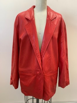 Womens, Leather Jacket, NAUVELLE RENAISSANCE, Red, Leather, Acetate, Solid, S, L/S, Notched Lapel, Single Button, Top pockets,