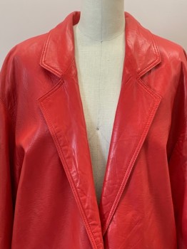 Womens, Leather Jacket, NAUVELLE RENAISSANCE, Red, Leather, Acetate, Solid, S, L/S, Notched Lapel, Single Button, Top pockets,