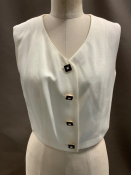 N.R.1, Cream, Rayon, Acetate, V-N, Single Breasted, Black, White, & Gold Square Buttons, SANDRA OW-WING
