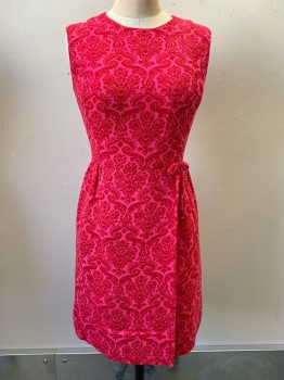 NO LABEL, Red, Hot Pink, Wool, Floral, Sleeveless, CN, Side Waist Bow tie, Back Zipper, ,