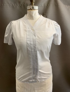 BRYN MAWR, Ice Blue, Polyester, Solid, V-N, B.F., 3 Pleat Hidden Placket, S/S with Pleats @ Shoulder