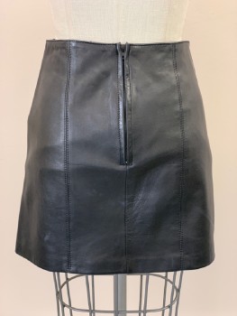 MICHAEL HOBAN, Black, Leather, Solid, Above Knee Length, F.F, Back Zip,