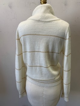Womens, Sweater, BELDOCH POPPER, Cream, Gold, Acrylic, Mohair, Stripes - Horizontal , B34, Pull On, L/S, Cowl Neck