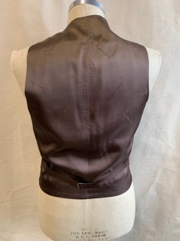 GIVENCHY, Brown, White, Blue, Wool, Stripes - Pin, V-N, Single Breasted, Button Front, Belted Back, 2 Pockets at Waist, Multiples,