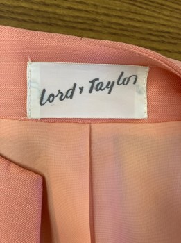 LORD & TAYLOR, Salmon Pink, Silk, Wool, Solid, Single Bttn, Self Belt Back, No Collar