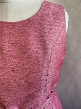 MTO, Pink, Maroon Red, Silver, Silk, Speckled, Herringbone, Pink, Maroon, and Silver Herringbone and Speckled, Sleeveless, Crew Neck, Zip Back, with Matching Belt and Covered Buckle