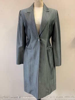 Womens, Evening Jacket, N/L, Pewter Gray, Polyester, Solid, W29, B34, Single Breasted, Notched Lapel, 1 Button, Knee Length, Shoulder Pads, 2 Welt Pocket,