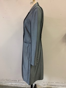 Womens, Evening Jacket, N/L, Pewter Gray, Polyester, Solid, W29, B34, Single Breasted, Notched Lapel, 1 Button, Knee Length, Shoulder Pads, 2 Welt Pocket,