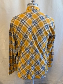 Mens, Casual Shirt, PUBLISH, Yellow, Blue, Black, White, Cotton, Polyester, Plaid, XXL, Flannel, Button Front, Collar Attached, Button Down Collar, Long Sleeves, Button Cuff, Center Back Seam