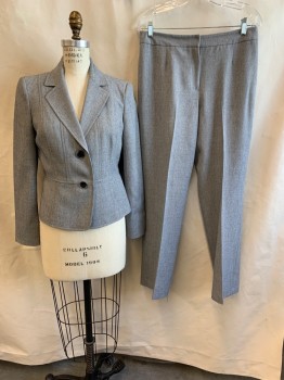 Womens, Suit, Jacket, KASPER, Heather Gray, Polyester, Elastane, 4P, Notched Lapel, Single Breasted, Button Front, 2 Buttons