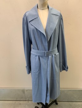 Womens, Coat, Trenchcoat, THEORY, Powder Blue, Wool, Elastane, Heathered, M, Open Front with No Closures, Notched Lapel, 2 Side Pockets, Knee Length, **With Matching Belt