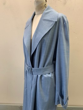 Womens, Coat, Trenchcoat, THEORY, Powder Blue, Wool, Elastane, Heathered, M, Open Front with No Closures, Notched Lapel, 2 Side Pockets, Knee Length, **With Matching Belt