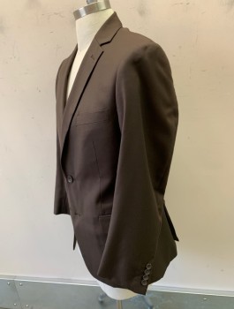 Mens, Suit, Jacket, CARLO LUSSO, Chocolate Brown, Polyester, Rayon, Solid, 40R, Single Breasted, Notched Lapel, 2 Buttons, 3 Pockets