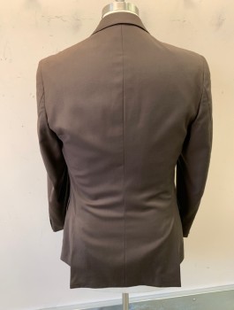 CARLO LUSSO, Chocolate Brown, Polyester, Rayon, Solid, Single Breasted, Notched Lapel, 2 Buttons, 3 Pockets