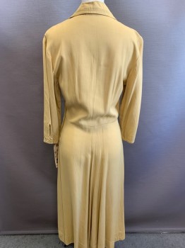 Womens, Dress, N/L, Mustard Yellow, Cotton, Solid, W 26, B 34, 3/4 Sleeve, Grey-Poupon Mustard, V-neck, Collar Attached, Side Zipper, Stain on Skirt & Sleeve, Full Length