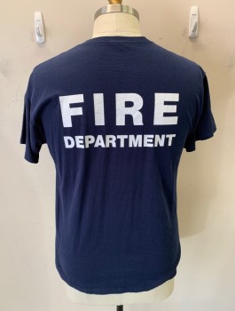 JERZEES, Navy Blue, White, Cotton, Text, S/S, "Fire Department"